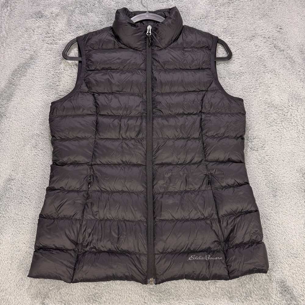 Eddie Bauer EB650 Vest Womens Small Black Puffer Down Packable Full Zip Up